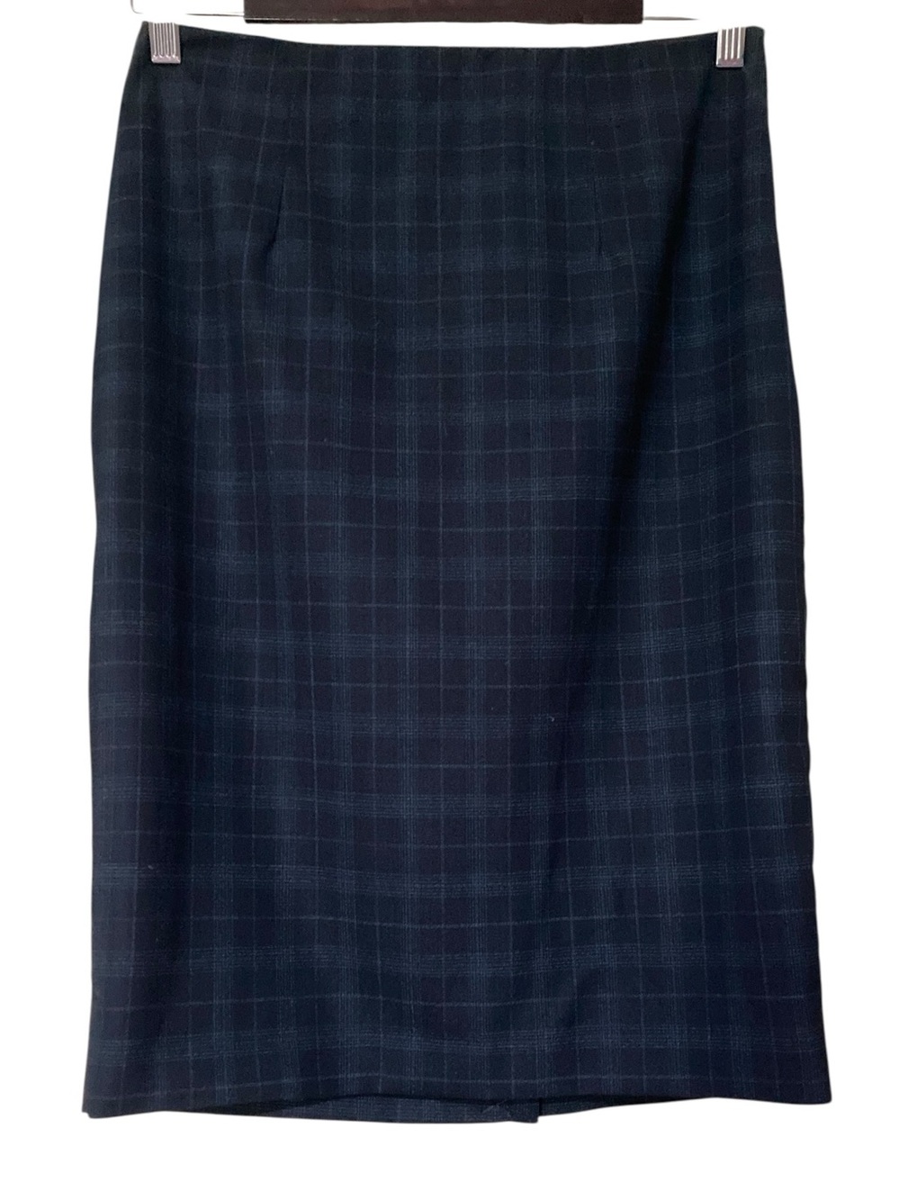 Brooks Brothers Navy Plaid Fine 100% Merino Wool Pencil Skirt